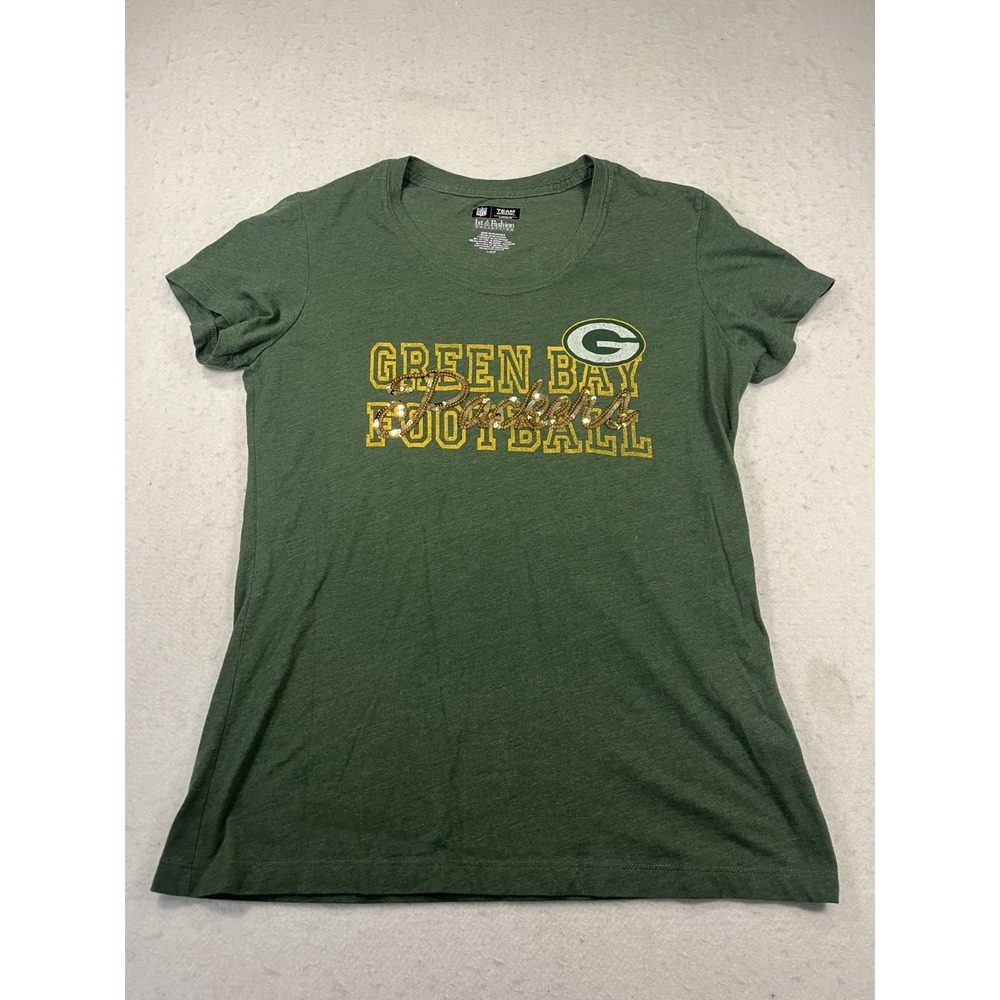 1st & Fashion Tee Shirt Womens Large Green Bay Packers Glitter NFL Team Apparel‎
